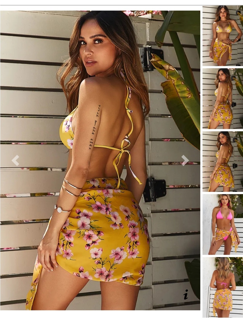 Floral Yellow Beach Sarong Cover-Up with Pink Accents - Picture 4 of 4